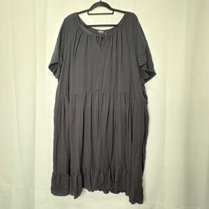 Torrid 6X Black Midi Dress Tie Neck Tiered Ruffle Skirt Boho Cottagecore Prairie